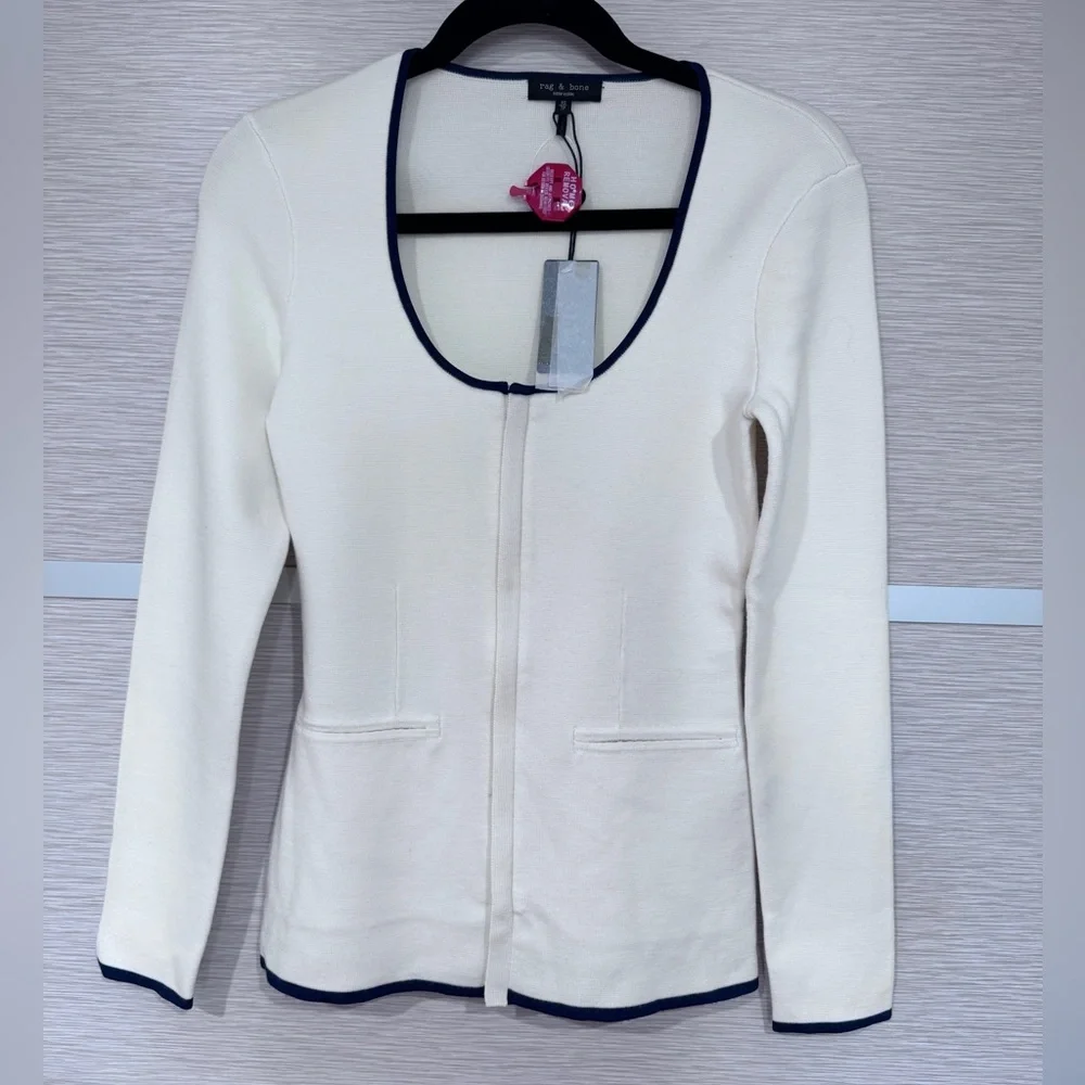 NWT $398 RAG & BONE Ella Wool-Blend Front-Zip Cardigan in XS - Picture 3 of 12